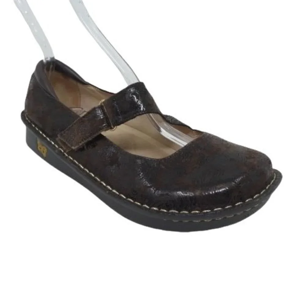 Alegria Jil-562 Mary Jane Brown Leather Paisley Comfort Shoes Womens EU 40 US 10